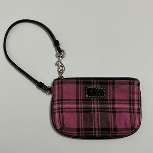 Coach Vintage Wallet Wristlet, 100% Wool with Leather Strap - Pink & Black Plaid